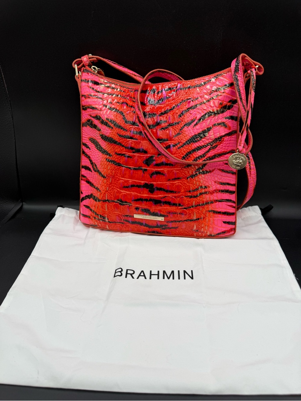 Brahmin Hot Pink and Black Tiger-Print Crossbody